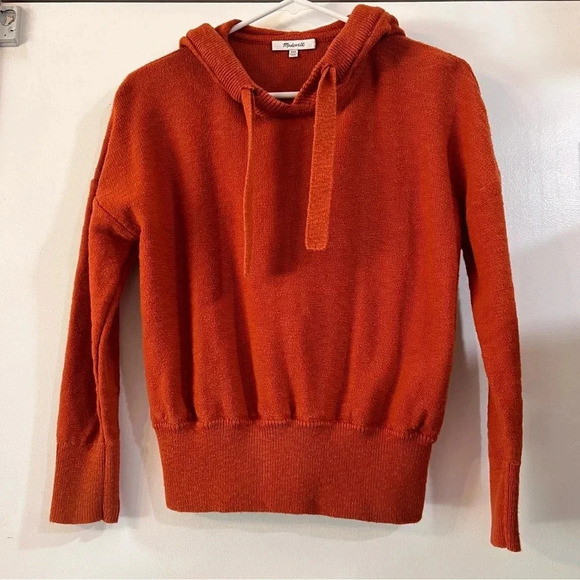 Madewell Clairview Hoodie Sweater Crop Sporty Short Textured Vintage Orange XXS - Picture 4 of 14